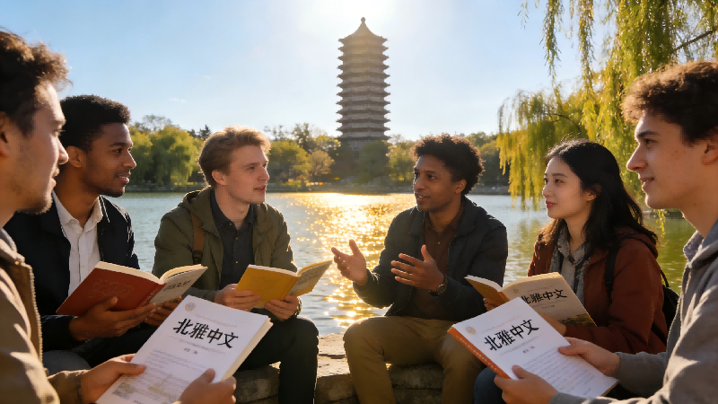 the exchange scene of Chinese and foreign students in the Chinese learning program of Peking University