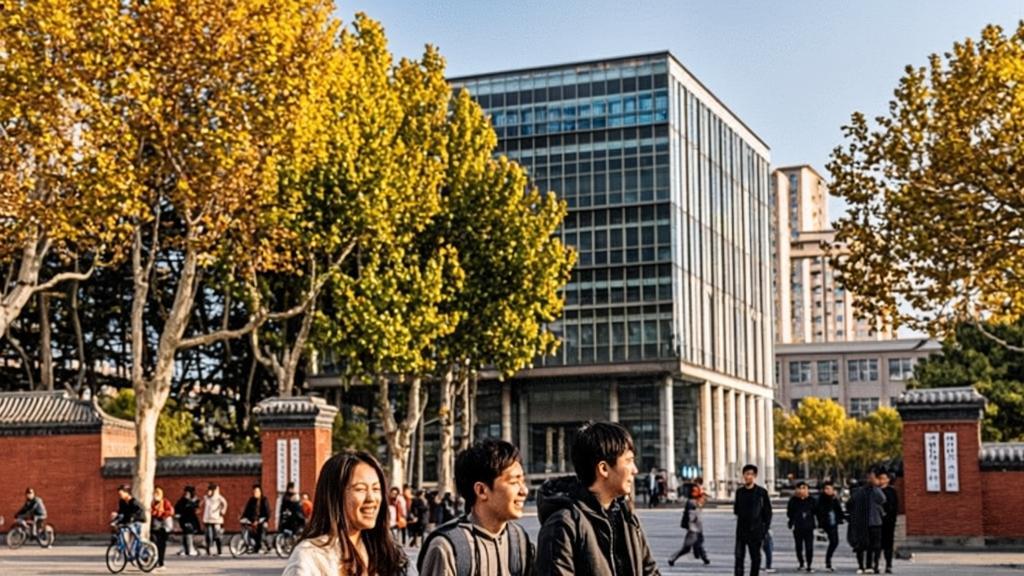 International students riding in front of the old school of Fudan University