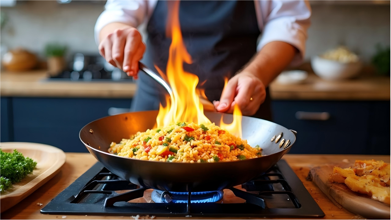 Chinese wok makes food