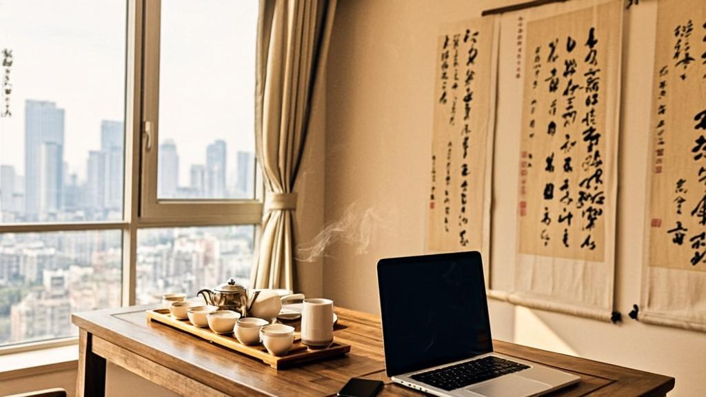 The daily habits of Chinese example: Traditional Chinese tea set on wooden table