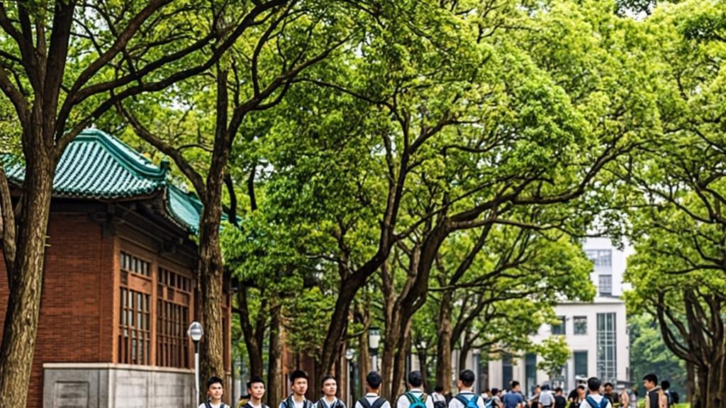 Scenic view of traditional Chinese university campus architecture with modern facilities and cultural elements