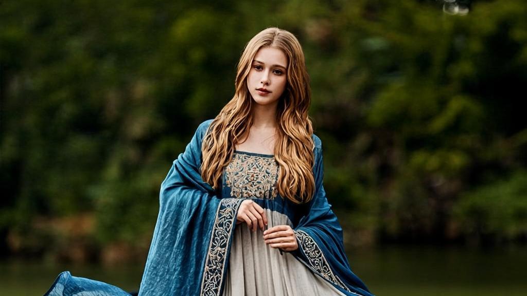 Beautiful foreign woman wearing traditional Chinese Hanfu dress, elegant cultural fusion portrait