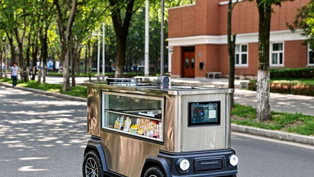 Mobile snack cart serving students outdoors at Beijing Institute of Technology.