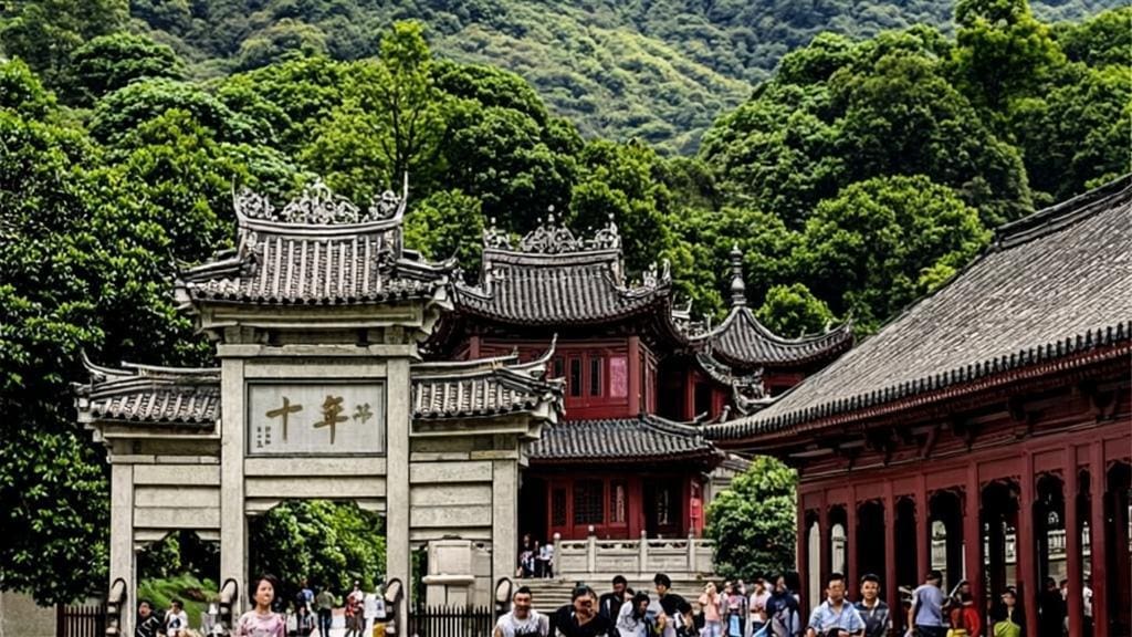 Ancient classroom building at Hunan University surrounded by lush greenery.