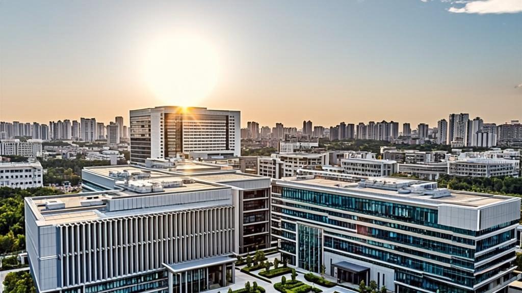 Modern university campus in Changsha, China, featuring high-tech research facilities and supercomputer centers with contemporary academic architecture in realistic daylight photography.