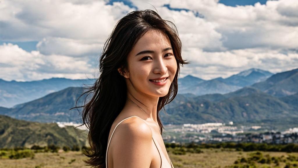 Beautiful woman taking photos of breathtaking landscape views during travel, capturing memories with camera amidst scenic nature scenery.