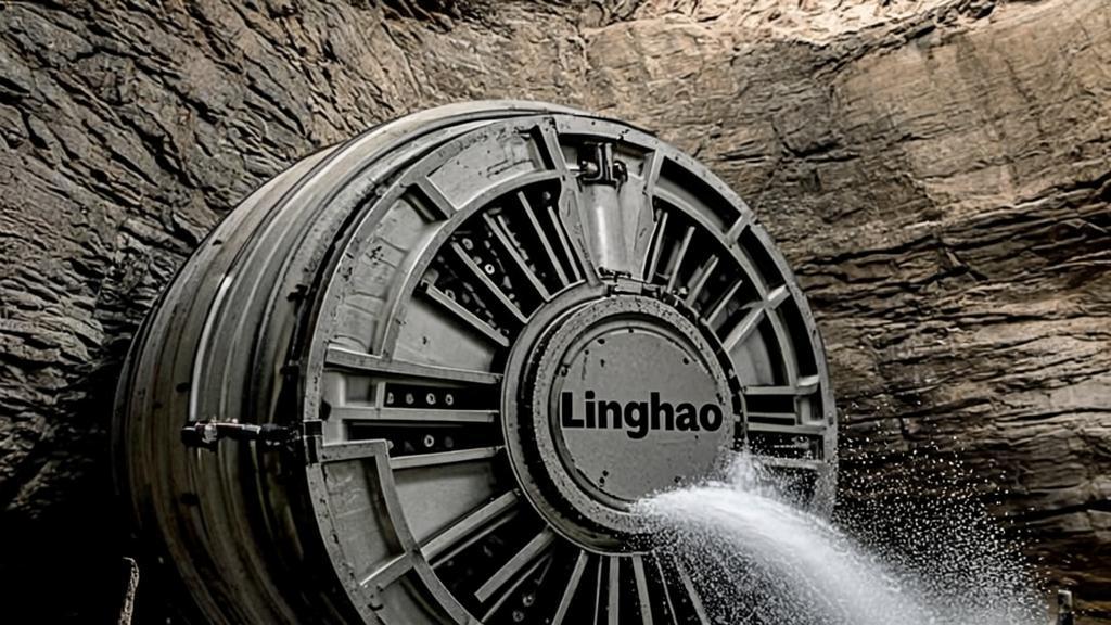 Massive tunnel boring machine Linghao drilling deep underwater beneath the Yangtze River with 15.4-meter steel cutter head breaking through dark rock and silt for high-speed rail tunnel construction.