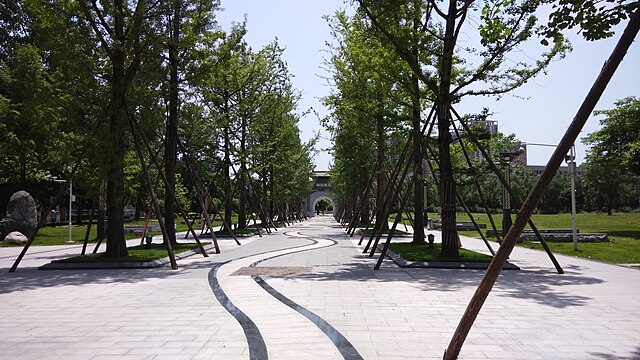 Tree-lined campus path at Southwestern University of Finance and Economics Liulin Campus, Chengdu