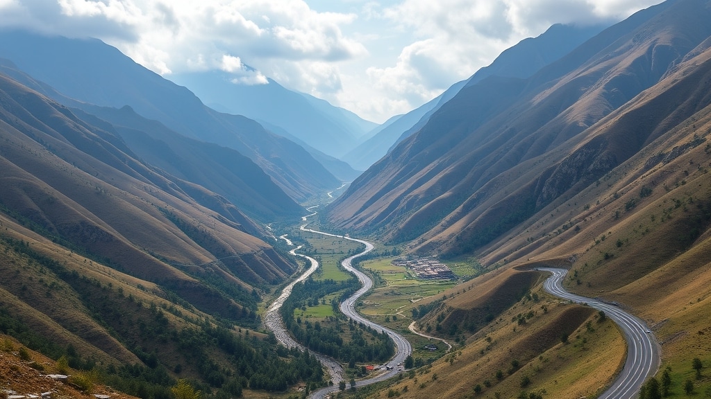 Wild mountain road in Wenchuan Special Tourist Area, Aba Prefecture, Sichuan — forested valley near Sanjiang Ecological Zone