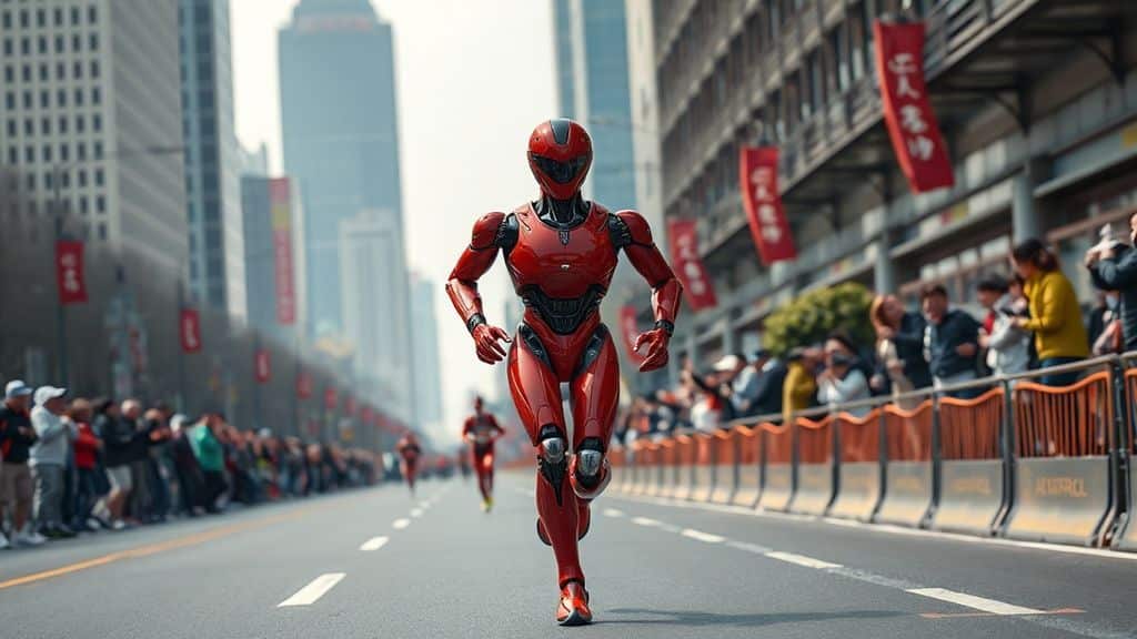 Futuristic humanoid robot in grayscale, representing China's advanced robotics and AI technology development.