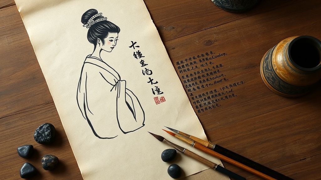 Chinese ink brush painting on rice paper with handwritten English poetry, in the style of Lin Buran's classical artwork combining East and West.