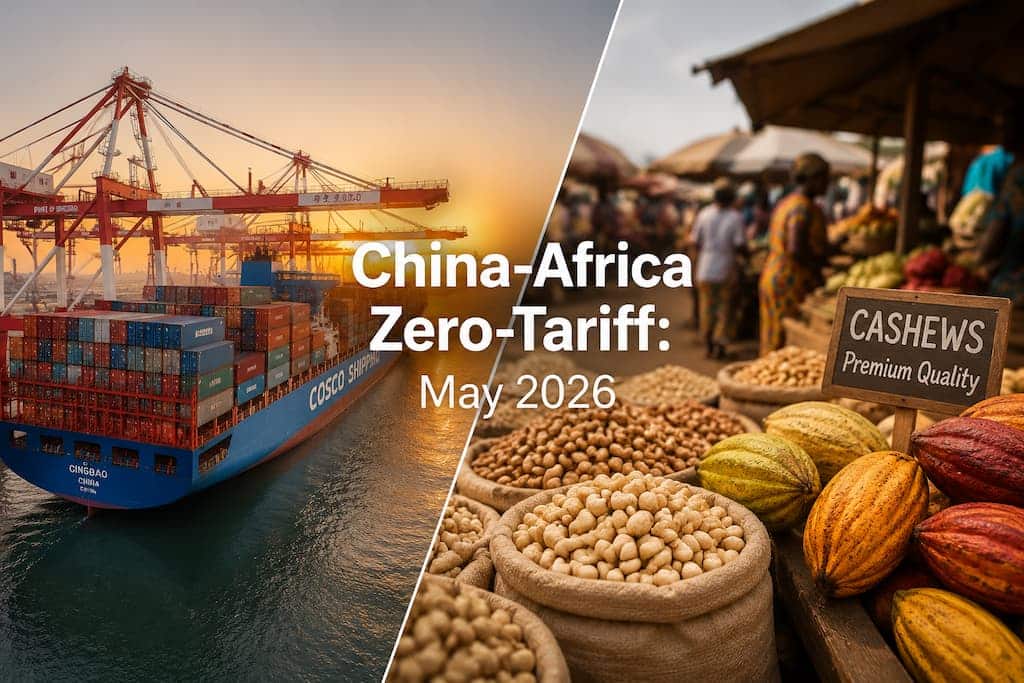 China-Africa cross-border trade — container port and African agricultural goods under zero-tariff policy 2026