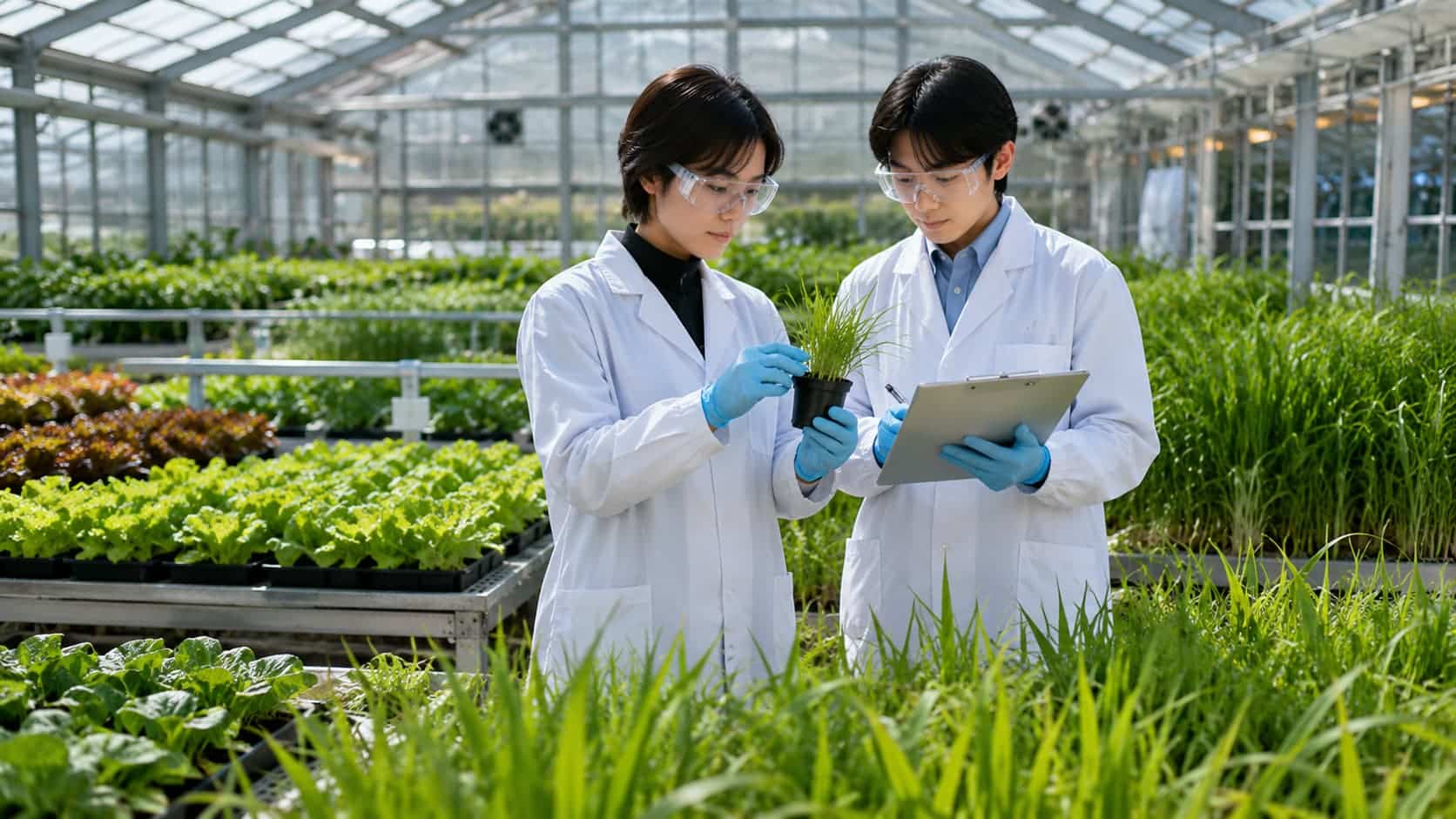 Split image showing rice paddy fields and a modern research laboratory, representing student life at Nanjing Agricultural University