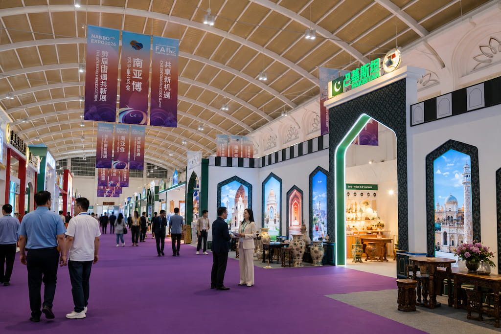 Visitors at a pavilion inside the 2026 China-South Asia Expo in Kunming